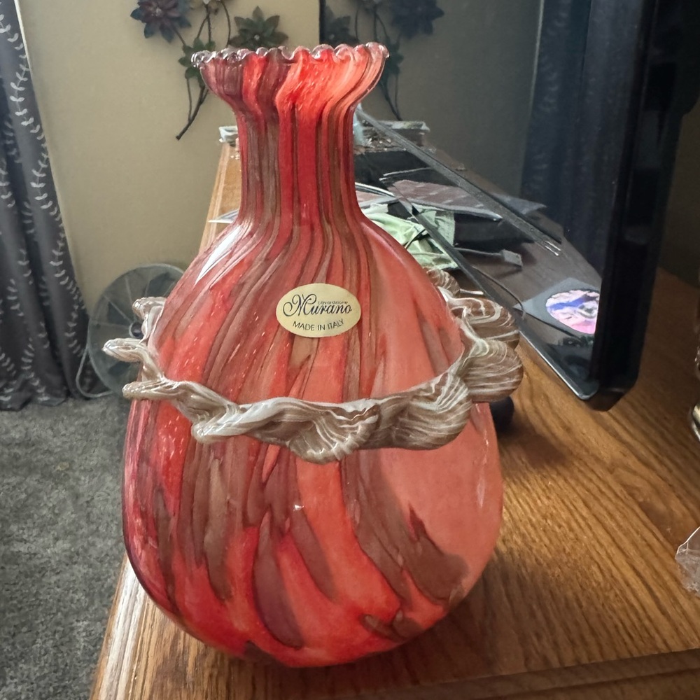 Murano Red and Brown Glass Vase